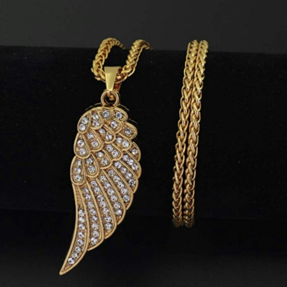 Feather Necklace Wing Gold Chain Diamond Feather - Picture 2 of 2